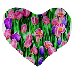 Combined Watercolor Flowers Large 19  Premium Flano Heart Shape Cushions by GardenOfOphir