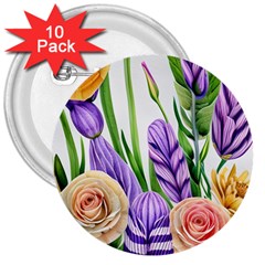 Classy Watercolor Flowers 3  Buttons (10 Pack)  by GardenOfOphir