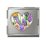 Classy watercolor flowers Mega Link Heart Italian Charm (18mm) Front