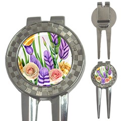 Classy Watercolor Flowers 3-in-1 Golf Divots by GardenOfOphir