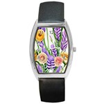 Classy watercolor flowers Barrel Style Metal Watch Front