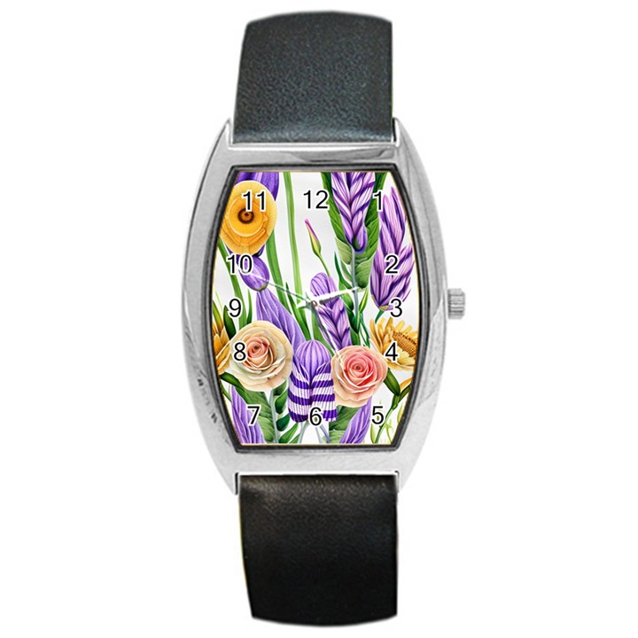 Classy watercolor flowers Barrel Style Metal Watch