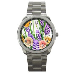 Classy Watercolor Flowers Sport Metal Watch by GardenOfOphir