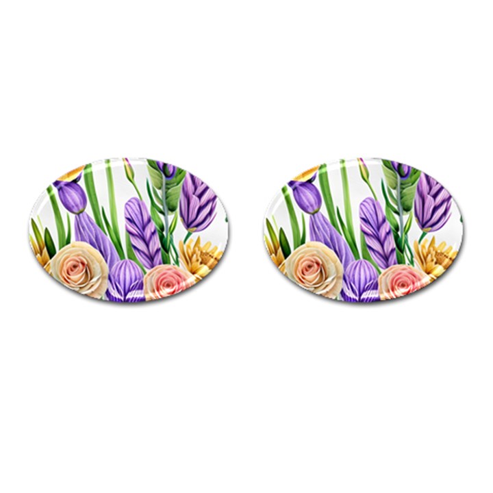 Classy watercolor flowers Cufflinks (Oval)