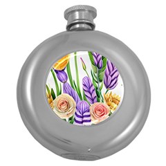 Classy Watercolor Flowers Round Hip Flask (5 Oz) by GardenOfOphir