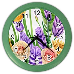 Classy Watercolor Flowers Color Wall Clock by GardenOfOphir