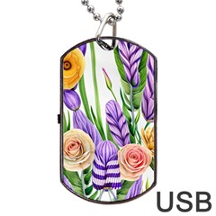 Classy Watercolor Flowers Dog Tag Usb Flash (one Side) by GardenOfOphir