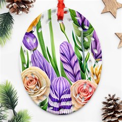 Classy Watercolor Flowers Ornament (oval Filigree)