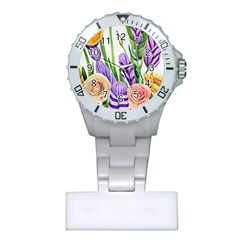 Classy Watercolor Flowers Plastic Nurses Watch by GardenOfOphir