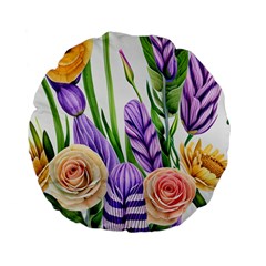 Classy Watercolor Flowers Standard 15  Premium Flano Round Cushions by GardenOfOphir