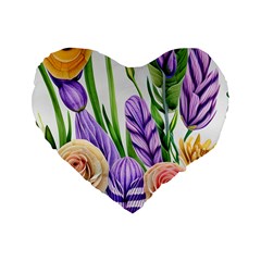 Classy Watercolor Flowers Standard 16  Premium Flano Heart Shape Cushions by GardenOfOphir