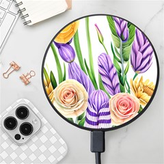 Classy Watercolor Flowers Wireless Fast Charger(black) by GardenOfOphir