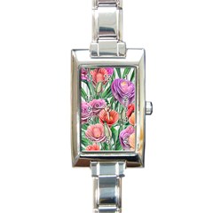 Captivating Watercolor Flowers Rectangle Italian Charm Watch by GardenOfOphir