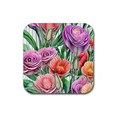 Captivating Watercolor Flowers Rubber Coaster (square) by GardenOfOphir