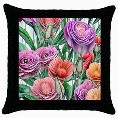 Captivating Watercolor Flowers Throw Pillow Case (black) by GardenOfOphir