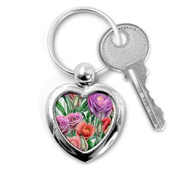 Captivating Watercolor Flowers Key Chain (heart) by GardenOfOphir