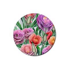 Captivating Watercolor Flowers Rubber Round Coaster (4 Pack) by GardenOfOphir