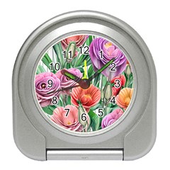 Captivating Watercolor Flowers Travel Alarm Clock by GardenOfOphir