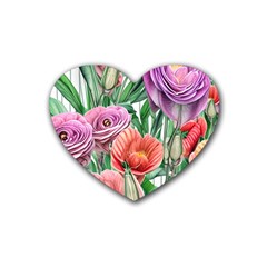 Captivating Watercolor Flowers Rubber Heart Coaster (4 Pack) by GardenOfOphir