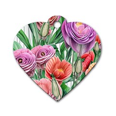 Captivating Watercolor Flowers Dog Tag Heart (two Sides) by GardenOfOphir