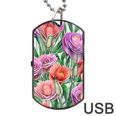 Captivating Watercolor Flowers Dog Tag Usb Flash (one Side) by GardenOfOphir