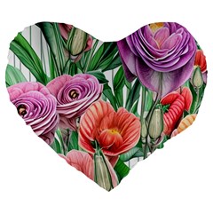 Captivating Watercolor Flowers Large 19  Premium Heart Shape Cushions by GardenOfOphir