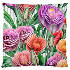 Captivating Watercolor Flowers Large Premium Plush Fleece Cushion Case (two Sides) by GardenOfOphir