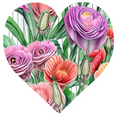 Captivating Watercolor Flowers Wooden Puzzle Heart by GardenOfOphir