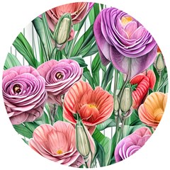 Captivating Watercolor Flowers Wooden Puzzle Round by GardenOfOphir