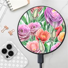 Captivating Watercolor Flowers Wireless Fast Charger(black) by GardenOfOphir