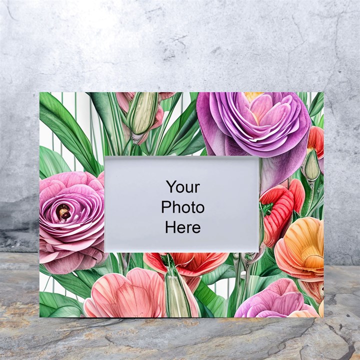 Captivating Watercolor Flowers White Tabletop Photo Frame 4 x6 