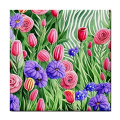 Exquisite Watercolor Flowers Tile Coaster by GardenOfOphir