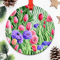 Exquisite Watercolor Flowers Ornament (round) by GardenOfOphir