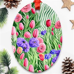 Exquisite Watercolor Flowers Ornament (oval) by GardenOfOphir