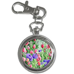 Exquisite Watercolor Flowers Key Chain Watches by GardenOfOphir