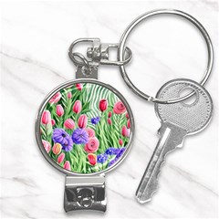 Exquisite Watercolor Flowers Nail Clippers Key Chain