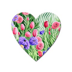 Exquisite Watercolor Flowers Heart Magnet by GardenOfOphir