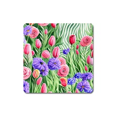 Exquisite Watercolor Flowers Square Magnet by GardenOfOphir