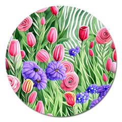 Exquisite Watercolor Flowers Magnet 5  (round) by GardenOfOphir