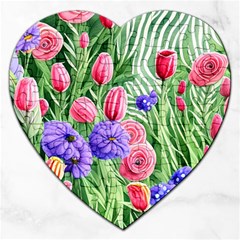 Exquisite Watercolor Flowers Jigsaw Puzzle (heart) by GardenOfOphir