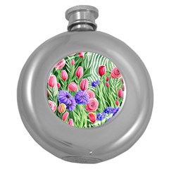 Exquisite Watercolor Flowers Round Hip Flask (5 Oz) by GardenOfOphir