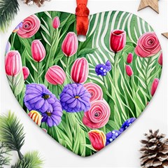 Exquisite Watercolor Flowers Heart Ornament (two Sides) by GardenOfOphir