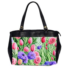 Exquisite Watercolor Flowers Oversize Office Handbag (2 Sides) by GardenOfOphir