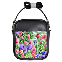 Exquisite Watercolor Flowers Girls Sling Bag by GardenOfOphir