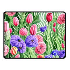 Exquisite Watercolor Flowers One Side Fleece Blanket (small) by GardenOfOphir