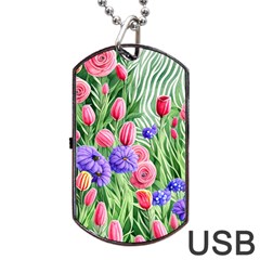 Exquisite Watercolor Flowers Dog Tag Usb Flash (one Side) by GardenOfOphir