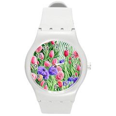 Exquisite Watercolor Flowers Round Plastic Sport Watch (m) by GardenOfOphir