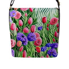 Exquisite Watercolor Flowers Flap Closure Messenger Bag (l) by GardenOfOphir