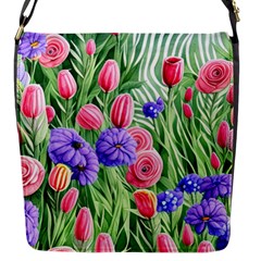 Exquisite Watercolor Flowers Flap Closure Messenger Bag (s) by GardenOfOphir