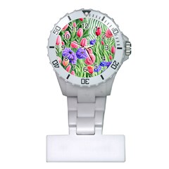 Exquisite Watercolor Flowers Plastic Nurses Watch by GardenOfOphir